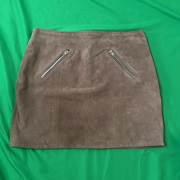 Blank NYC Brown Tan Mini Pencil 100% Leather Suede Feel Skirt size 28 - Picture 2 of 8